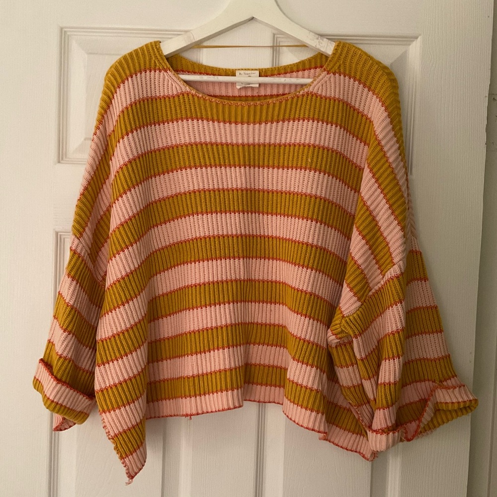 Pink & Yellow Striped Flowy Sweater